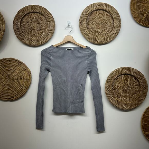 Abercrombie Boat Net Sweater Top XS Ribbed Knit Gray Minimalist Long Sleeve - Picture 2 of 7